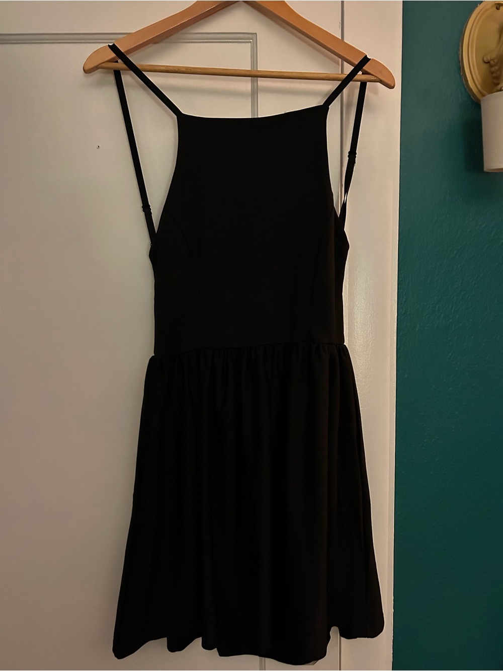 Fancyinn Black Spaghetti-Strap Mini Dress